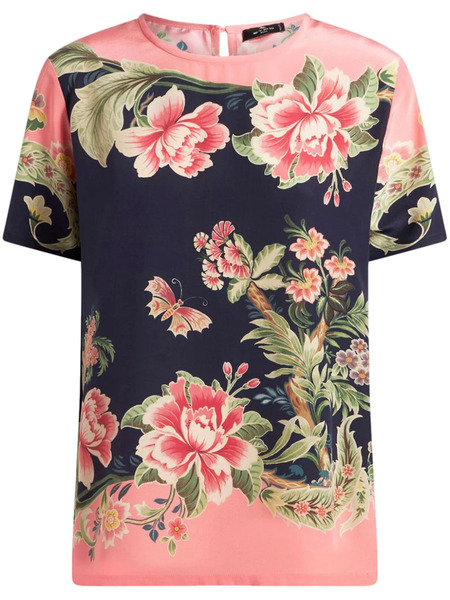  Etro Printed Silk T-shirt - Blue 