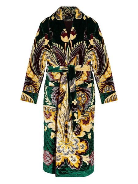  Etro Quilted Floral Velvet Coat - Yellow 