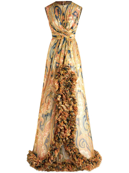  Etro Ruched-detailing Printed Silk Maxi Dress - Neutrals 