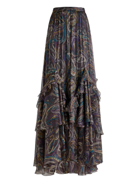  Etro Ruffled Paisley-motif Silk Maxi Skirt - Black 