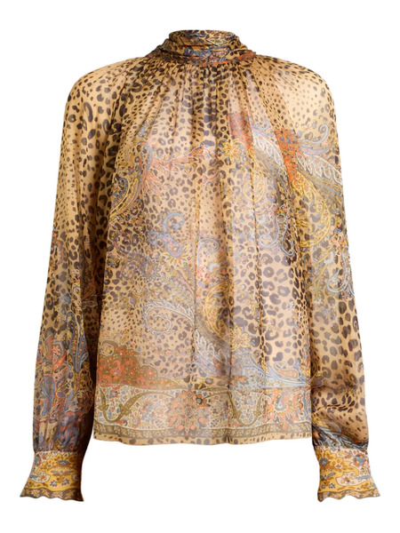  Etro Scarf Paisley Animal Silk Top - Neutrals 