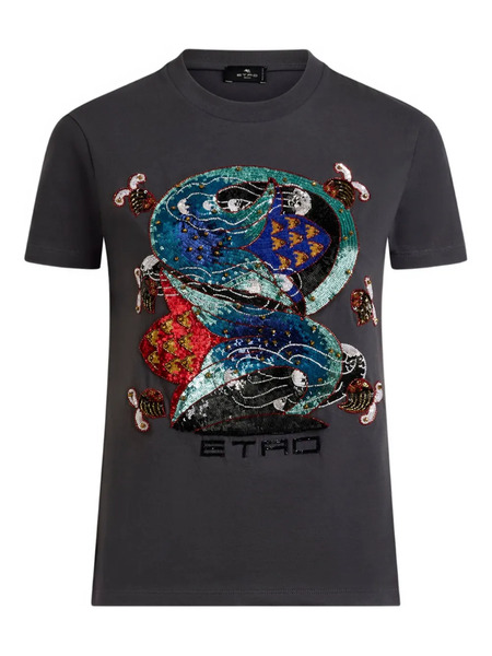  Etro Sequin-embellished Graphic T-shirt - Grey 
