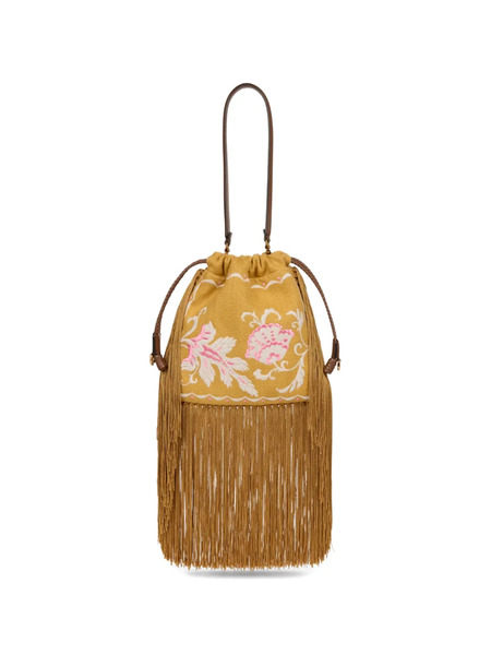  Etro Small Kalispera Embroidery Fringed Bucket Bag - Yellow 