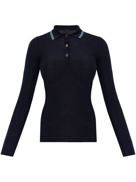  Etro Striped-border Polo Jumper - Blue 