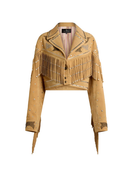  Etro Studded Fringed Leather Jacket - Neutrals 