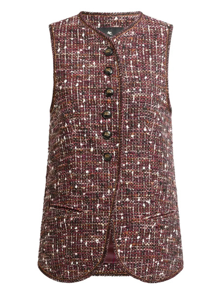  Etro Tweed Button Waistcoat - Red 