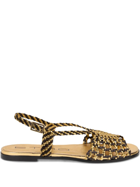  Etro Woven Flat Sandals - Gold 