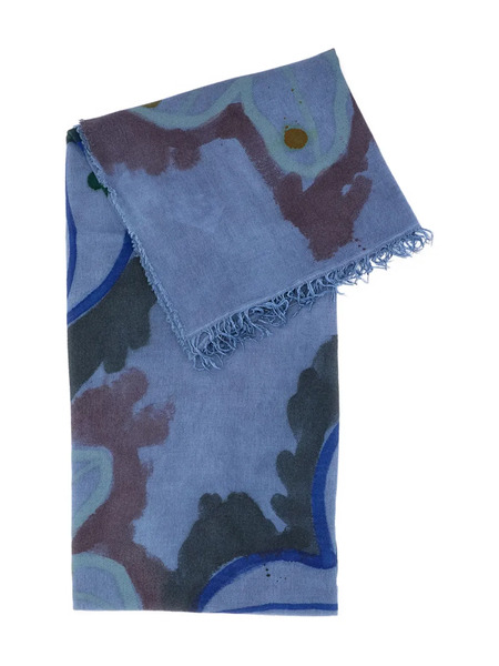  Exquisite J Floral-pattern Fringed Scarf - Blue 