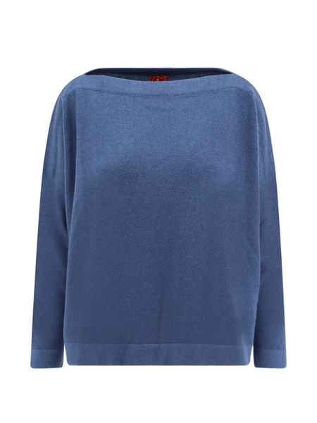  F Cashmere Boat-neck Side-split Sweater - Blue 