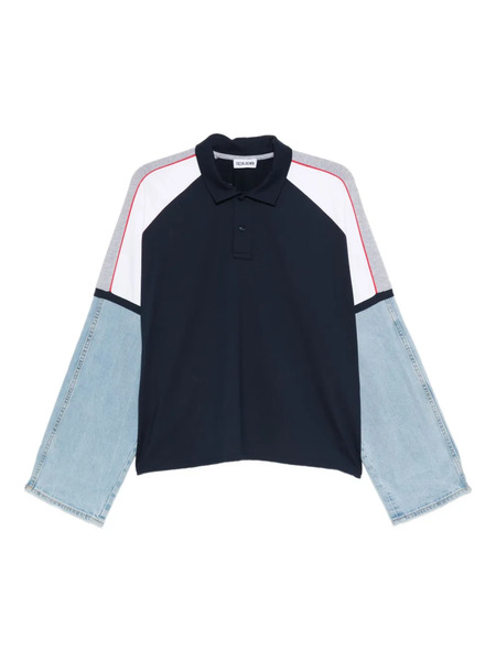  Façon Jacmin Top Denim-panelled Polo Top - Blue 