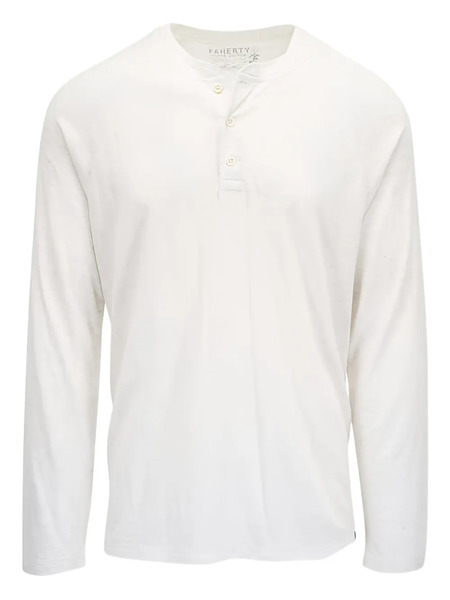  Faherty Buttoned Long-sleeve Henley T-shirt - Neutrals 