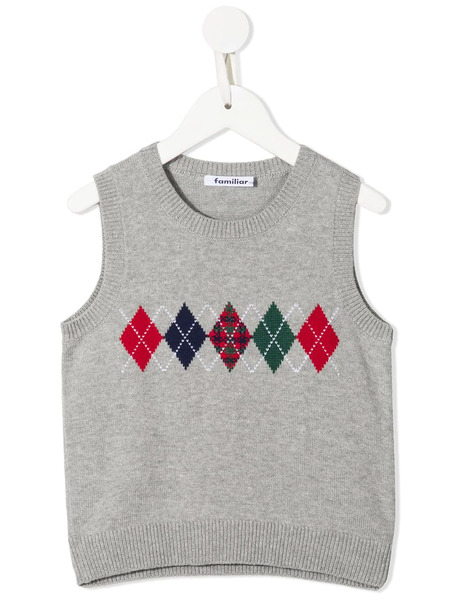 Familiar Argyle Knit Sleeveless Sweater - Grey 