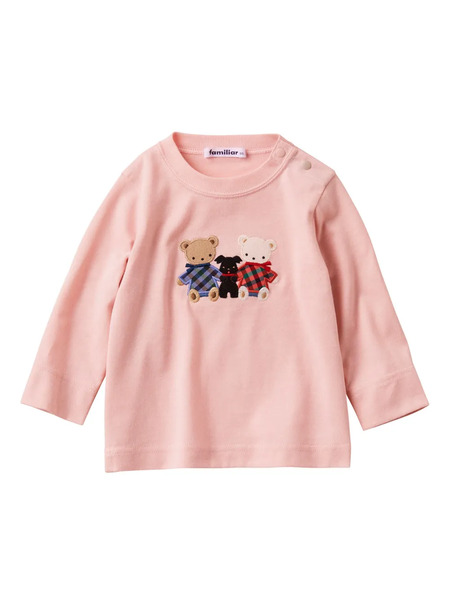  Familiar Bear-appliqué Cotton T-shirt - Pink 
