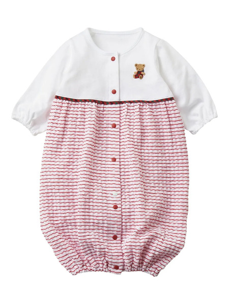  Familiar Bear-embroidered Striped Romper - White 