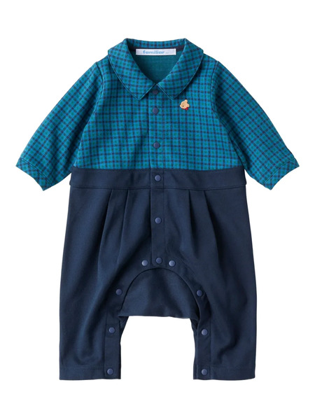  Familiar Check Embroidered Romper - Blue 