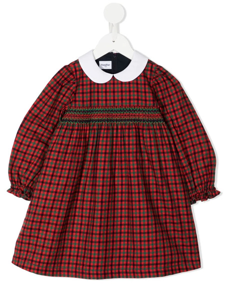  Familiar Check-print Long-sleeve Dress - Red 