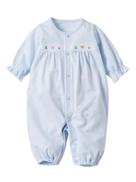  Familiar Emboidered Motif Cotton Romper - Blue 