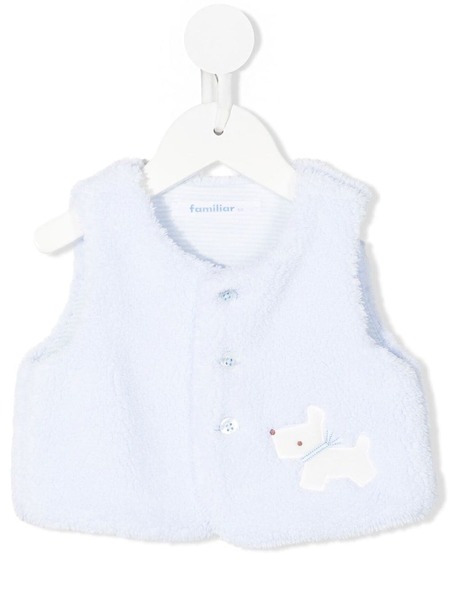  Familiar Embroidered-dog Faux-fur Waistcoat - Blue 