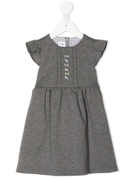  Familiar Embroidered-motif Cap-sleeve Dress - Grey 