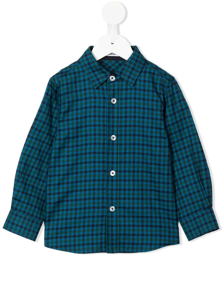  Familiar Gingham-check Long-sleeve Shirt - Blue 