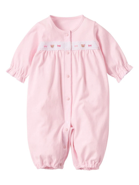  Familiar Lace-embellished Cotton Romper - Pink 