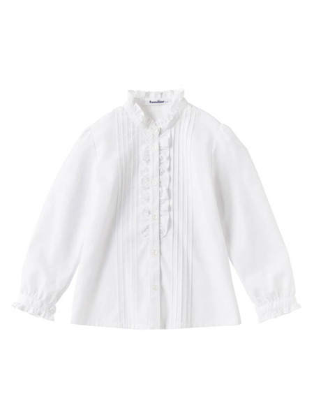  Familiar Ruffled Long-sleeve Blouse - White 