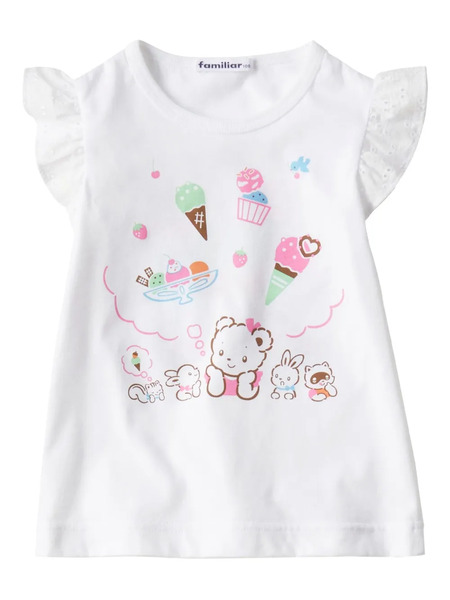  Familiar Ruffled-sleeves T-shirt - White 