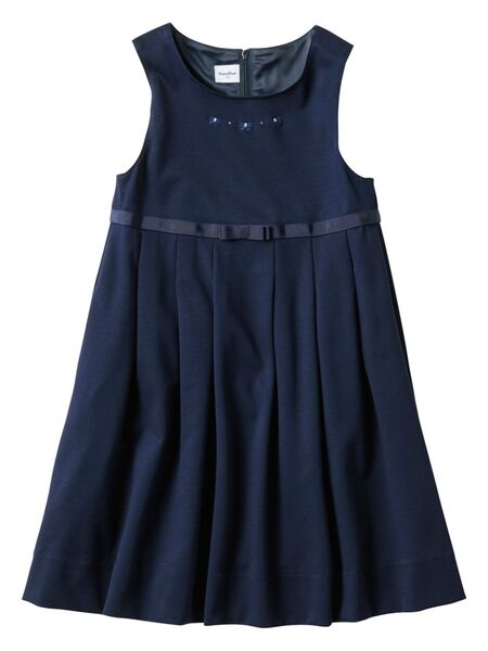  Familiar Sleeveless Bow-embroidered Dress - Blue 
