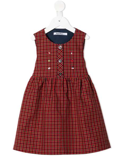  Familiar Sleeveless Check-print Dress - Red 