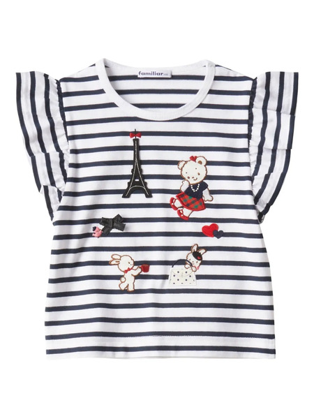  Familiar Striped Ruffled T-shirt - Blue 