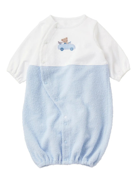  Familiar Teddy Bear-embroidered Cotton Romper - Blue 
