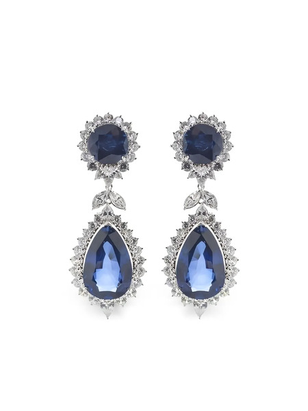  Fantasia By Deserio Sapphire Pear-shape Drop Earrings - Silver 