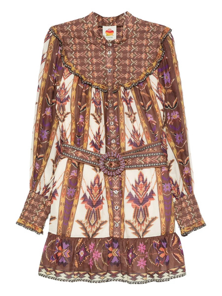  Farm Rio Beaded Belted Mini Dress - Neutrals 