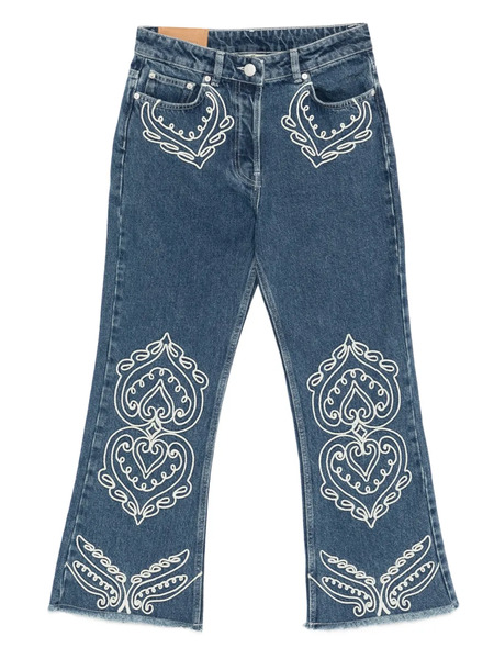  Farm Rio Embroidered Fringed Jeans - Blue 