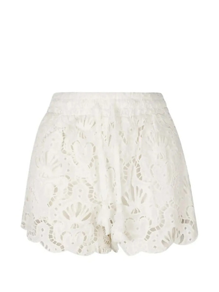  Farm Rio Embroidered Scalloped Shorts - White 