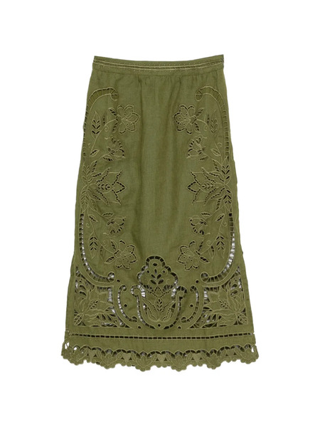  Farm Rio Floral Cut-out Midi Skirt - Green 
