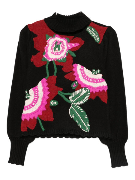  Farm Rio Floral-embroidered Sweater - Black 