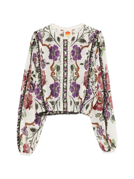  Farm Rio Floral Lace-trim Shirt - White 