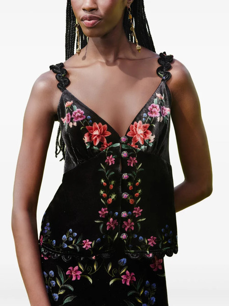  Farm Rio Floral-pattern Straps Top - Black 