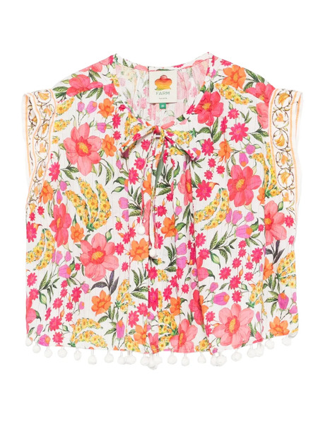  Farm Rio Floral Pom-pom Top - White 