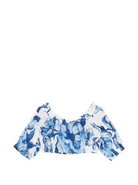  Farm Rio Floral Print Crop Top - Blue 