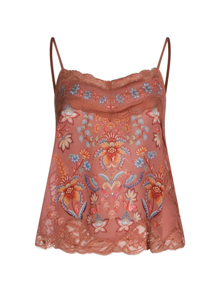  Farm Rio Floral Print Lace Tank Top - Brown 