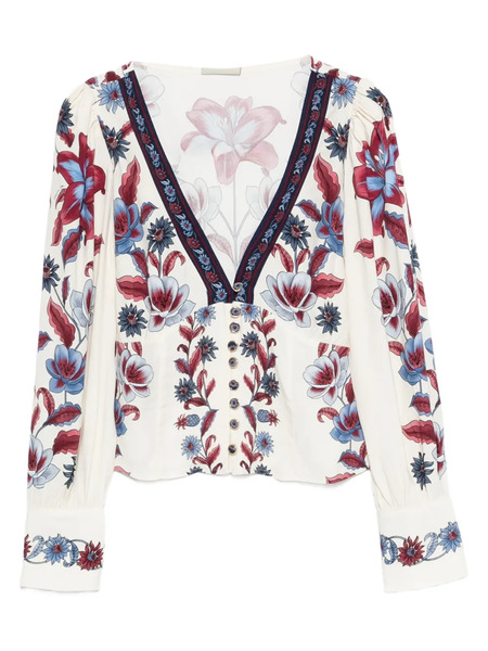  Farm Rio Floral-print V-neck Blouse - White 
