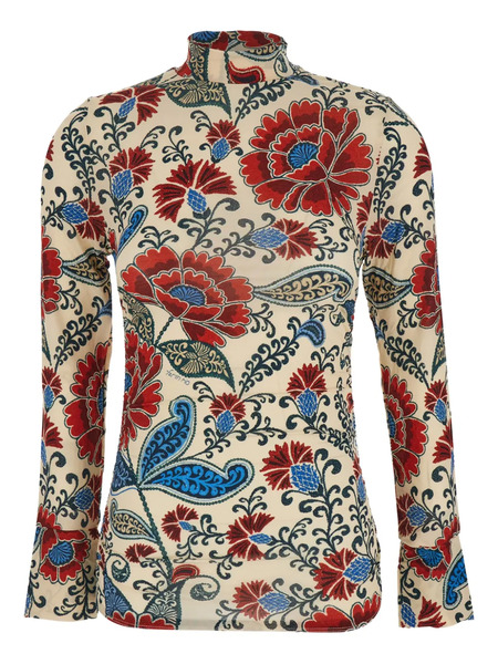  Farm Rio Francesca High-neck Floral Blouse - Neutrals 