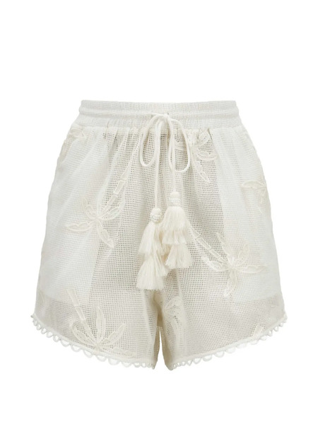  Farm Rio Palm Trees Tassel Mini Shorts - White 