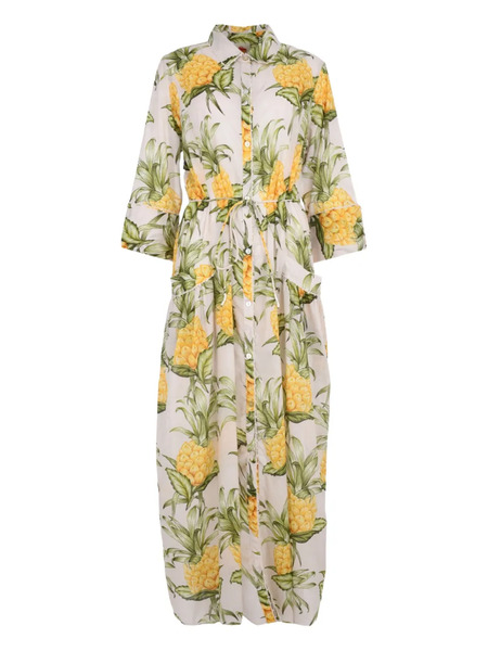  Farm Rio Pineapple-print Belted Dress - White 