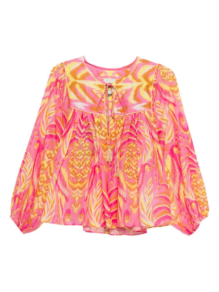  Farm Rio Pineapple Tapestry Tassel-neckline Patterned Top - Yellow 