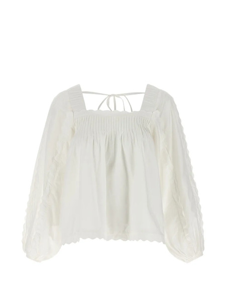  Farm Rio Pleat Long-sleeve Blouse - White 