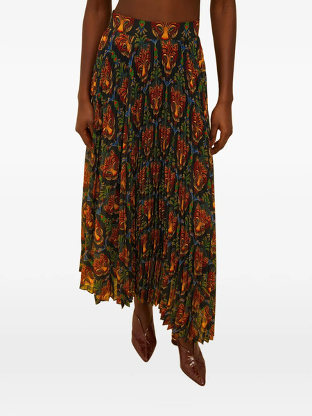  Farm Rio Pleated Print Midi Skirt - Black 