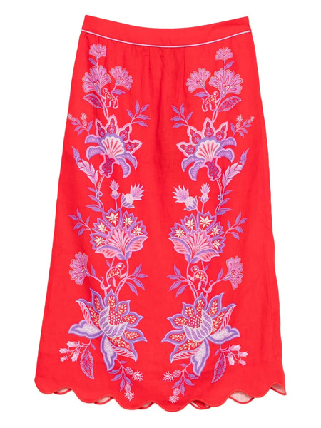  Farm Rio Porcelain Garden Embroidered Scallop-hem Midi Skirt 